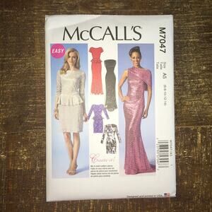 McCalls Sewing Pattern M7047 Evening Prom Dress Peplum Back Neckline 6-14 UNCUT